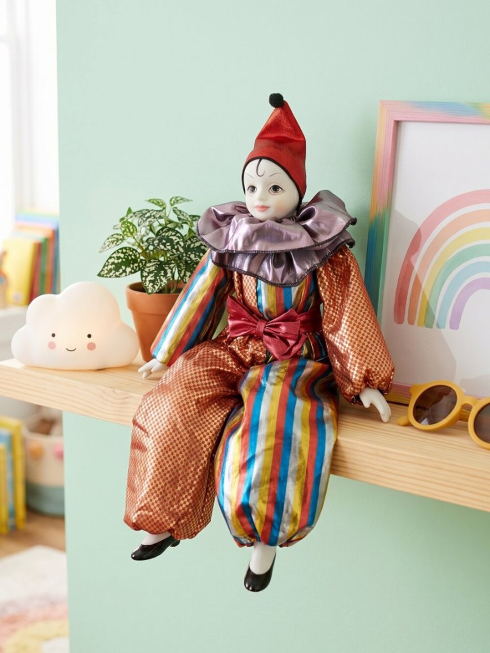 Enesco Vintage Nostalgic Lady Jester Porcelain Doll 1985 Collectible Colorful